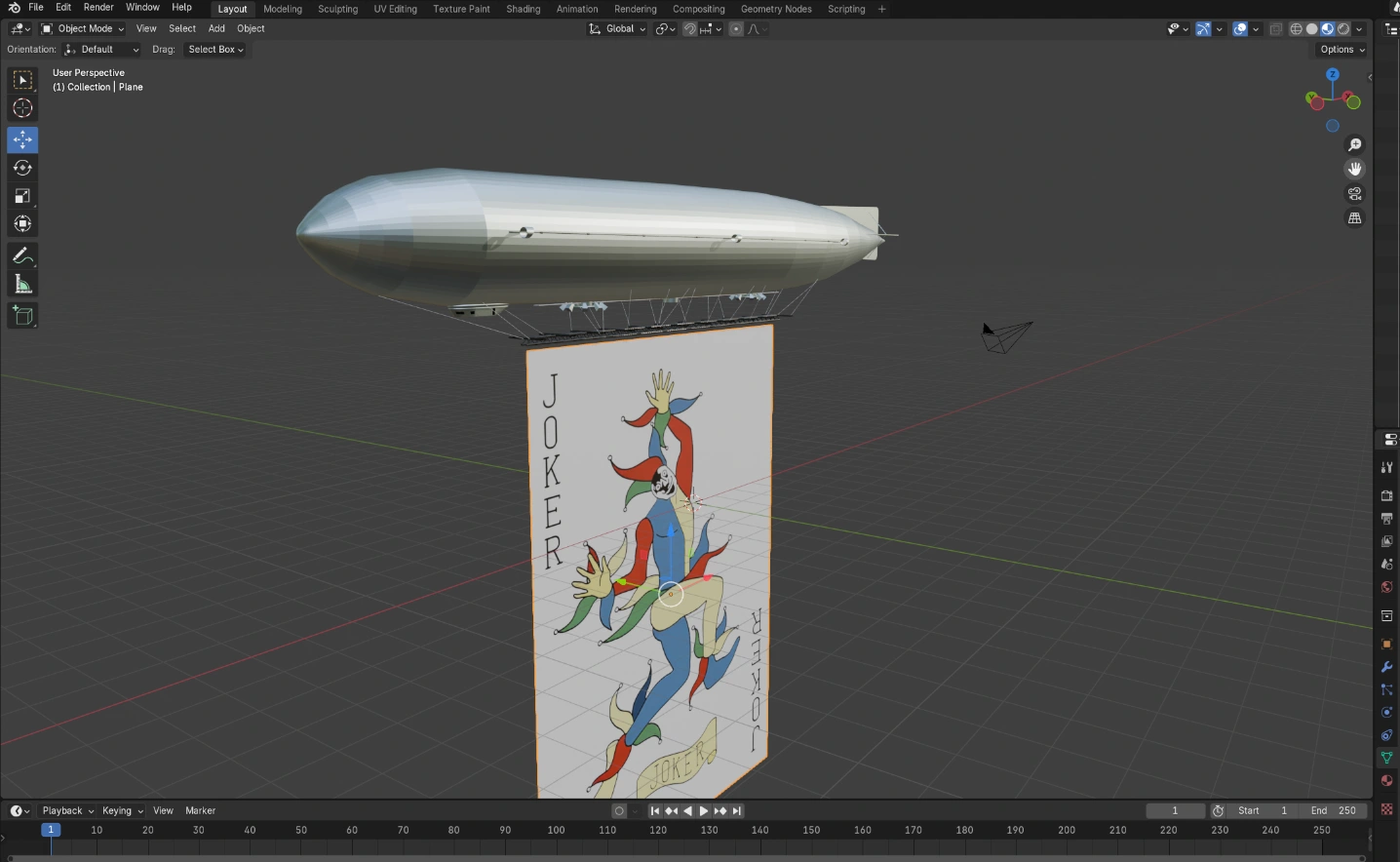 Conception dans Blender du dirigeable et de sa carte Joker suspendue