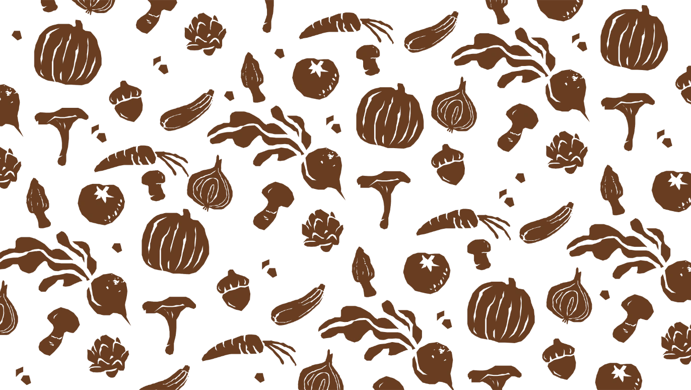 Motif de légumes et champignons dans les tons olive et brun