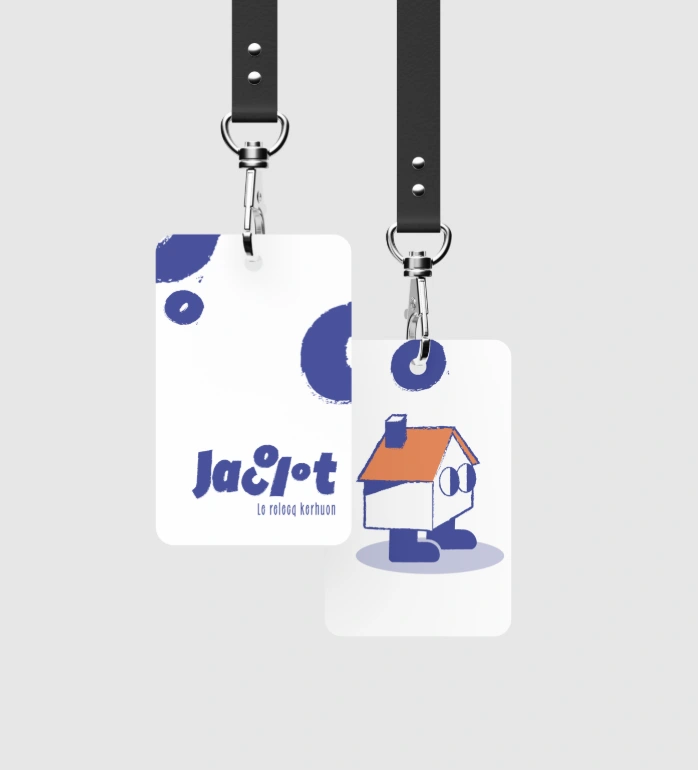 Déclinaison du logo et de la mascotte sur des badges suspendus